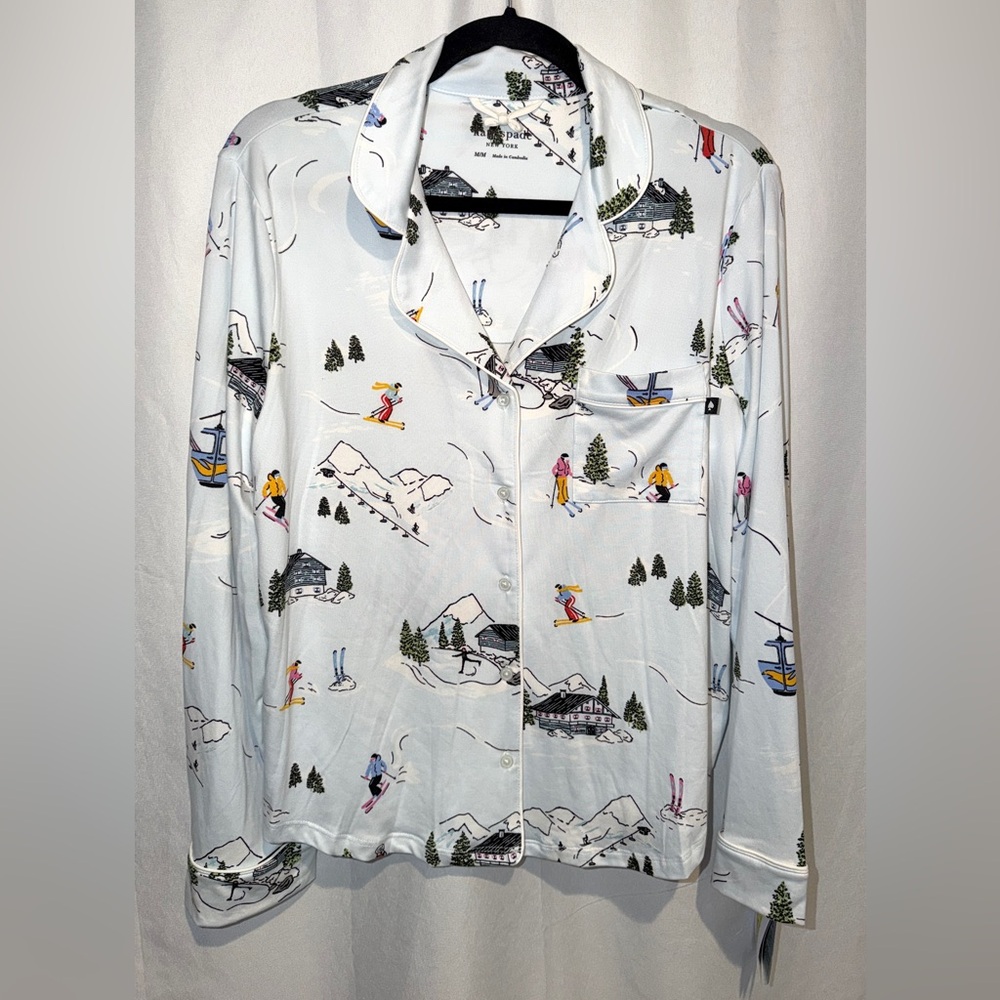 Kate Spade Pajamas Classic Long Sleeve Winter Village Ski Trip Print Pjs NWT - Picture 4 of 13